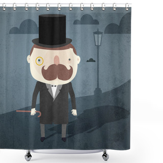 Personality  Vector Grunge Background With Gentleman. Shower Curtains