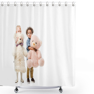 Personality  Adorable Multicultural Kids Holding Teddy Bears,  Isolated On White  Shower Curtains