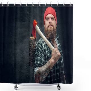 Personality  Lumberjack In A Green Shirt  Holding Axe Shower Curtains