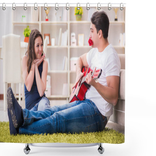 Personality  Romantic Pair Playing Guitar On Floor Shower Curtains