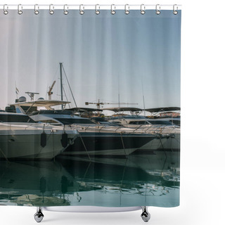 Personality  Sunshine On Docked And Modern Yachts In Mediterranean Sea Shower Curtains