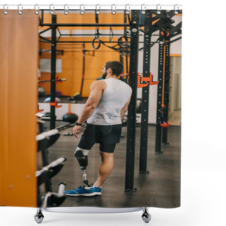 Personality  Athletic Young Sportsman With Artificial Leg Standing Near Gymnastics Ladder At Gym Shower Curtains