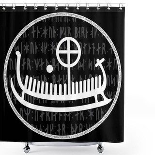 Personality  Ancient Runestone With Engraved Scandinavian Pattern, Drakkar Shower Curtains