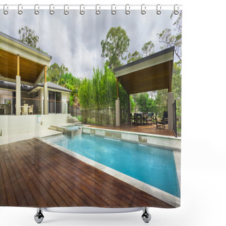 Personality  Modern Backyard With Pool Shower Curtains