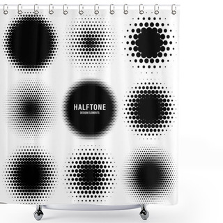 Personality  Circle Halftone Design Elements With Black Dots Isolated On White Background. Comic Dotted Pattern.Vector Illustration. Shower Curtains