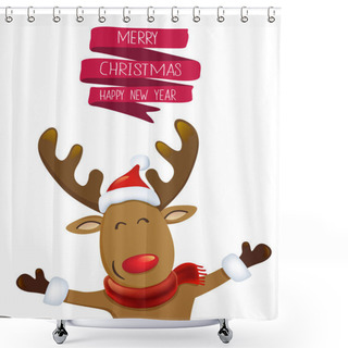 Personality  Christmas Card With Rudolf Shower Curtains