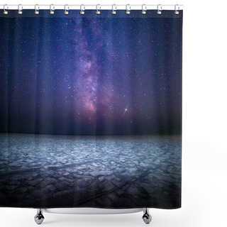 Personality  Milky Way Galaxy Glowing In The Purple Night Sky Above White Sandy Beach. Shower Curtains