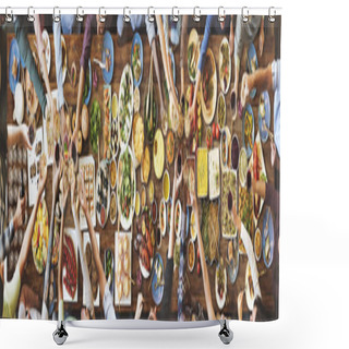 Personality  Friends Eating For Big Table Shower Curtains