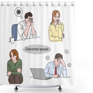 Personality  Various Expressions Of Stressed Office Workers. Hand Drawn Style Vector Design Illustrations. Shower Curtains