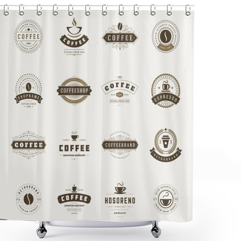 Personality  Coffee Shop Logos, Badges And Labels Design Elements Set Shower Curtains
