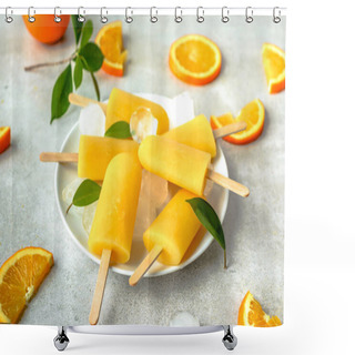 Personality  Homemade Popsicles With Orange Juice, Ice Lollies On Sticks Shower Curtains