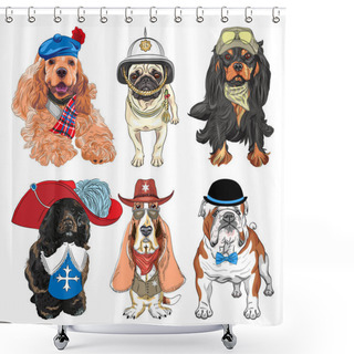 Personality  Vector Set Hipster Dogs In Clothes Shower Curtains