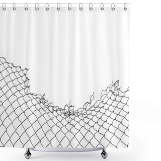 Personality  Damage Wire Mesh On White Background. Mesh Netting With Hole Isolated On White Background.             Shower Curtains