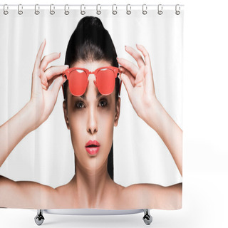 Personality  Woman In Red Painted Sunglasses Shower Curtains