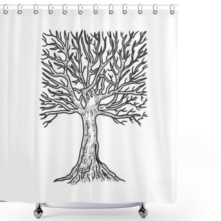 Personality  Square Crown Tree Sketch Engraving Vector Illustration. T-shirt Apparel Print Design. Scratch Board Imitation. Black And White Hand Drawn Image. Shower Curtains