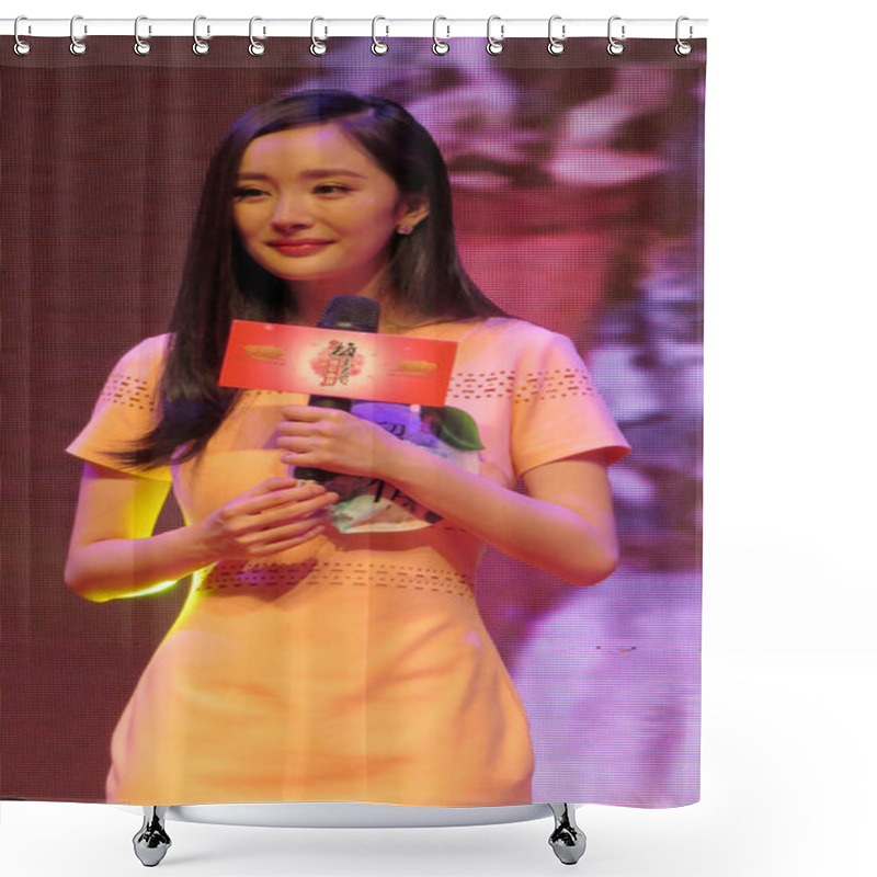Personality  Chinese Actress Yang Mi Attends A Press Conference For LIUM Plum Of Fruit Product Maker Liuliu Orchard In Xiamen City, Southeast China's Fujian Province, 8 April 2015. Shower Curtains