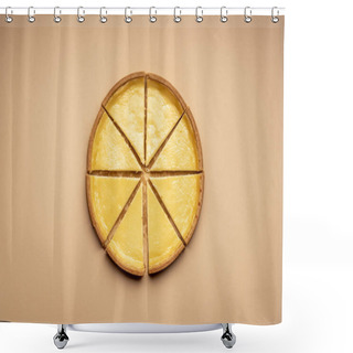 Personality  Sliced Cheesecake On A Yellow Background. Equal Sliced Cake Shower Curtains