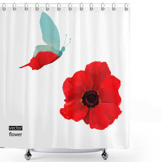 Personality  Poppy Flower And Butterfly Shower Curtains