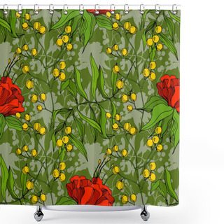 Personality  Vector Tropical Floral Botanical Flower. Engraved Ink Art. Seamless Background Pattern. Fabric Wallpaper Print Texture. Shower Curtains