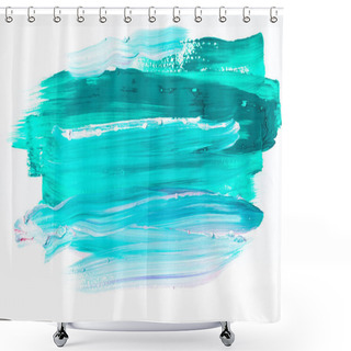 Personality  Abstract Painting With Turquoise Brush Strokes On White Shower Curtains