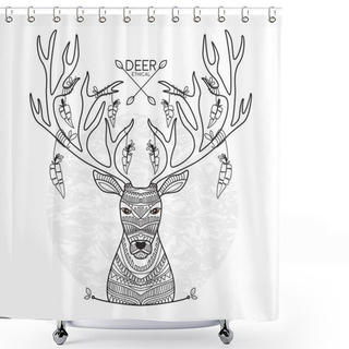 Personality  Postcard With The Head Of A Deer Shower Curtains