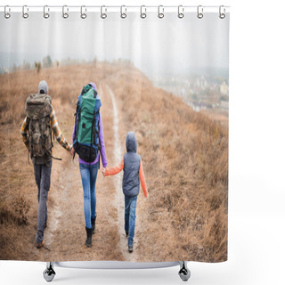 Personality   Family With Backpacks Walking On Rural Path Shower Curtains