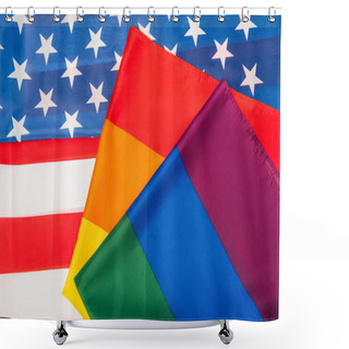 Personality  Top View Of American And Colorful Lgbt Flags Shower Curtains