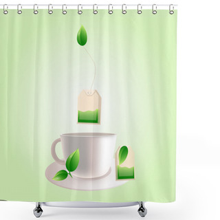 Personality  Vector Cup Of Green Tea Shower Curtains