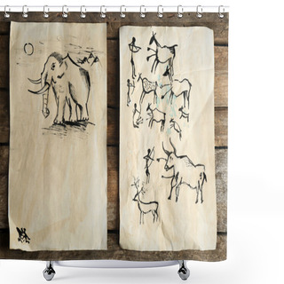Personality  Rock Paintings On Paper On Wooden Background Shower Curtains