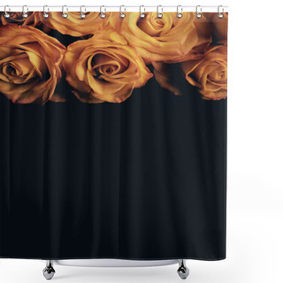 Personality  Bouquet Of Beautiful Yellow Roses Close Up On Dark Background. Abstract Backdrop For Seasonal Cards, Posters, Blogs And Web Design. Romantic And Love Concept. Shower Curtains
