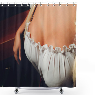 Personality  Woman Wearing A Dress Showing Her Chest. Shower Curtains