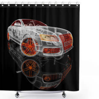 Personality  Car 3d Model On A Black Background. Shower Curtains