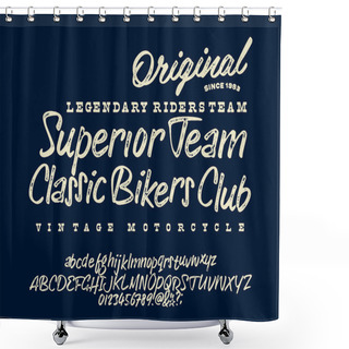 Personality  Motorcycle Club Community Logo Design.Decorative  Font. Letters, Numbers And Symbols. Vector Illustration. Shower Curtains