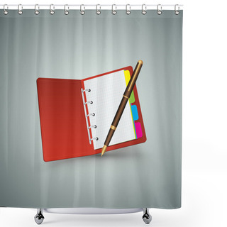 Personality  Red Notebook With Pen. Shower Curtains