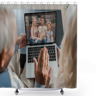 Personality  Grandparents Waving While Having Video Chat With Family On Quarantine Shower Curtains