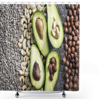 Personality  Fresh Avocado Halves With Nuts  Shower Curtains