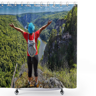 Personality  Woman Is Pleased To Climbing A Mountain. Shower Curtains