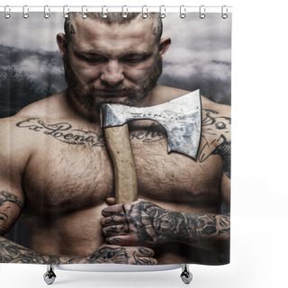 Personality  Shirtless Male With Axe Shower Curtains