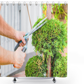 Personality  Hands, Hedge Trimmer And Tree        Shower Curtains