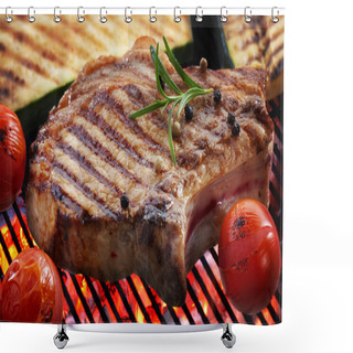 Personality  Grilled Meat Steak And Vegetables Shower Curtains