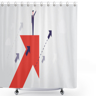 Personality  New Possibilities, Hope, Dreams - Business Achievements, Solutions Finding Concept - Man Standing On A Big Up Arrow Showing The Way - Vector Illustration Shower Curtains