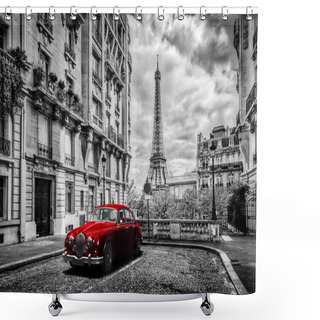 Personality  Eiffel Tower With Retro Car Shower Curtains