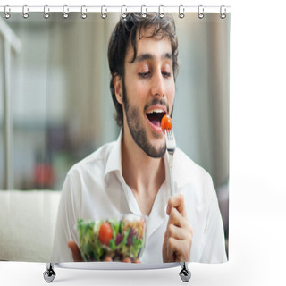 Personality  Young Man Eating A Healthy Salad Shower Curtains