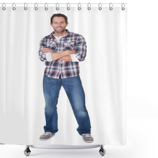 Personality  Portrait Of Happy Middle Age Man Shower Curtains
