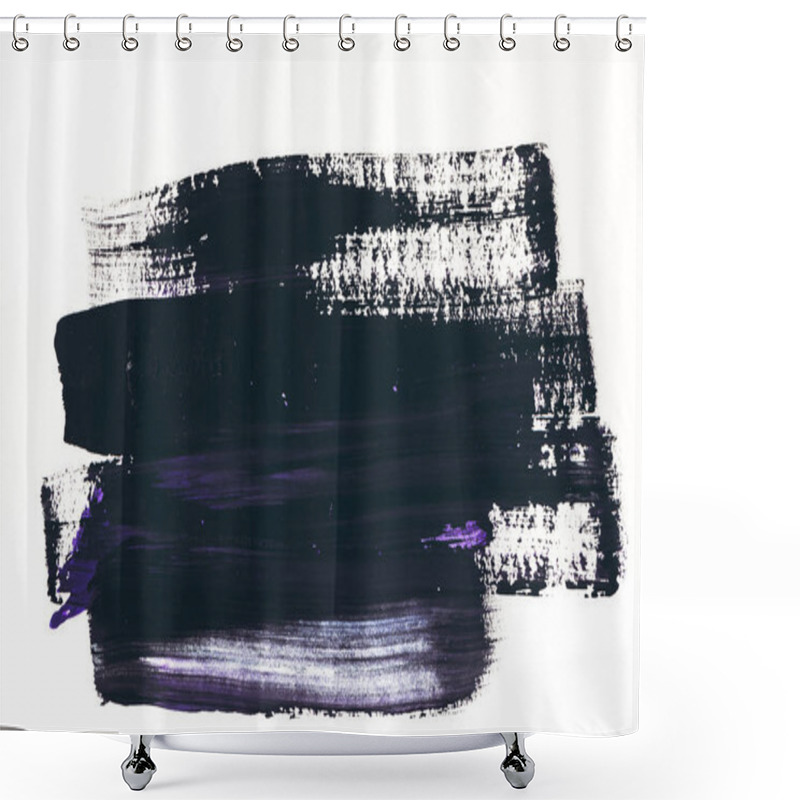 Personality  abstract painting with dark purple and black brush strokes on white shower curtains