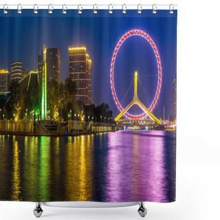 Personality  Beautiful Night View Of The Haihe River In Tianjin , China Shower Curtains
