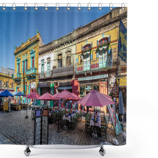 Personality  Buenos Aires, Argentina - May 12, 2018: Restaurants In Colorful Neighborhood La Boca - Buenos Aires, Argentina Shower Curtains