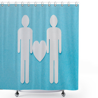 Personality  Top View Of Paper Cut Figures Of Homosexual Couple Isolated On Blue, Human Rights Concept  Shower Curtains
