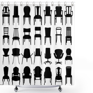 Personality  Black Silhouettes Of Different Chairs On A White Background Shower Curtains
