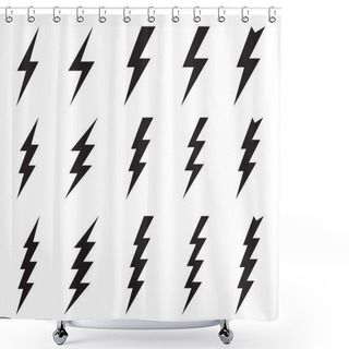Personality  Black Icons Of Thunder And Flash Lighting On A White Background Shower Curtains